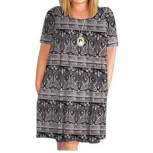 Women Plus Size Dresses Short Sleeve Cold Shoulder Casual   Dress Pockets 4XL.
